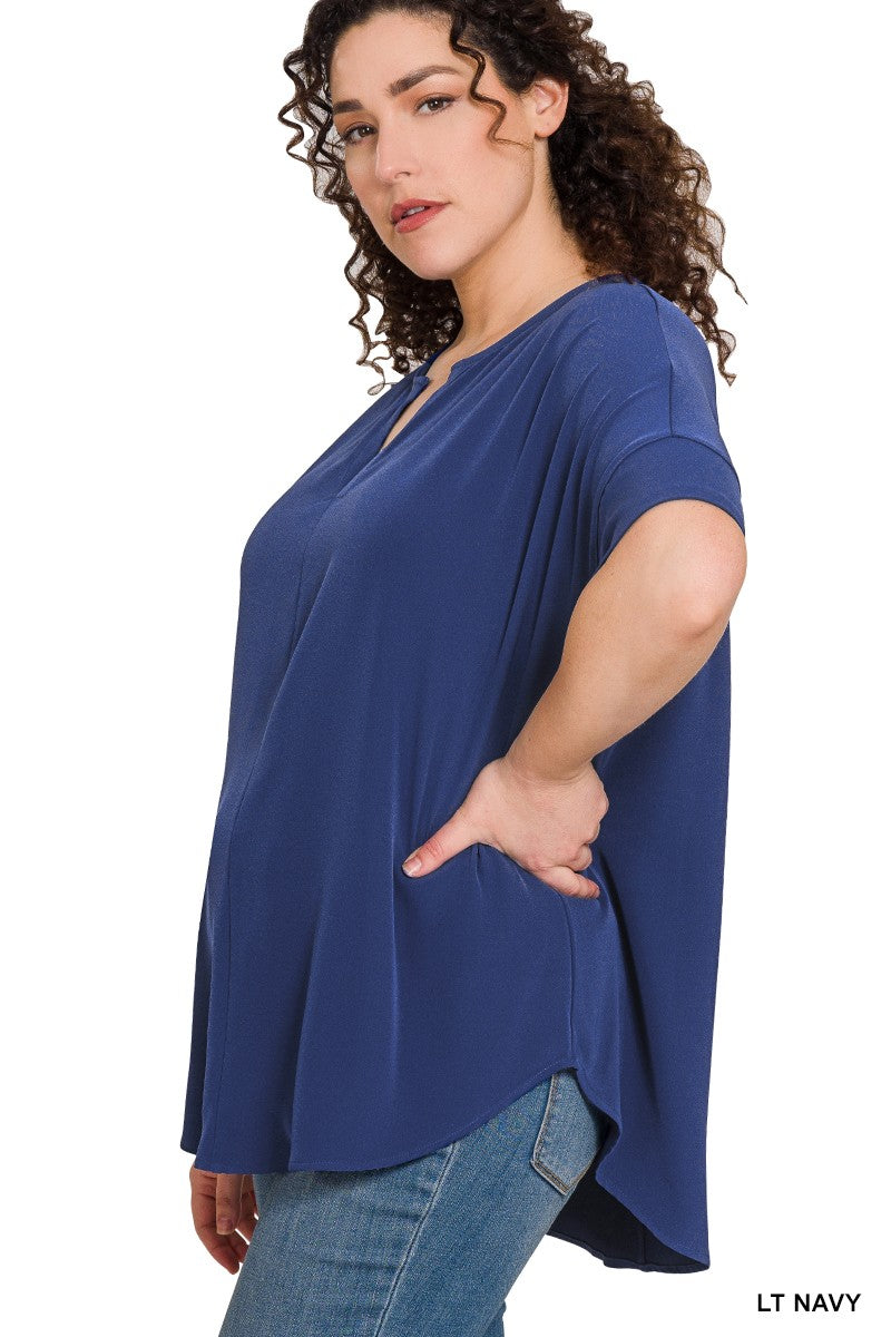 Split Neck Short Sleeve Top