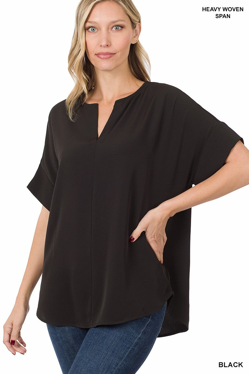 Split Neck Short Sleeve Top