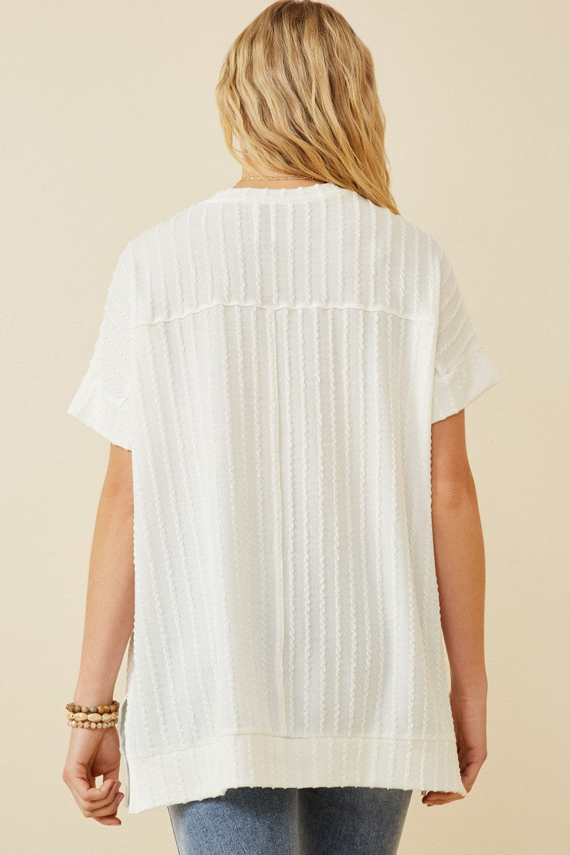 Cable Detail Knit Banded Dolman V-Neck Top