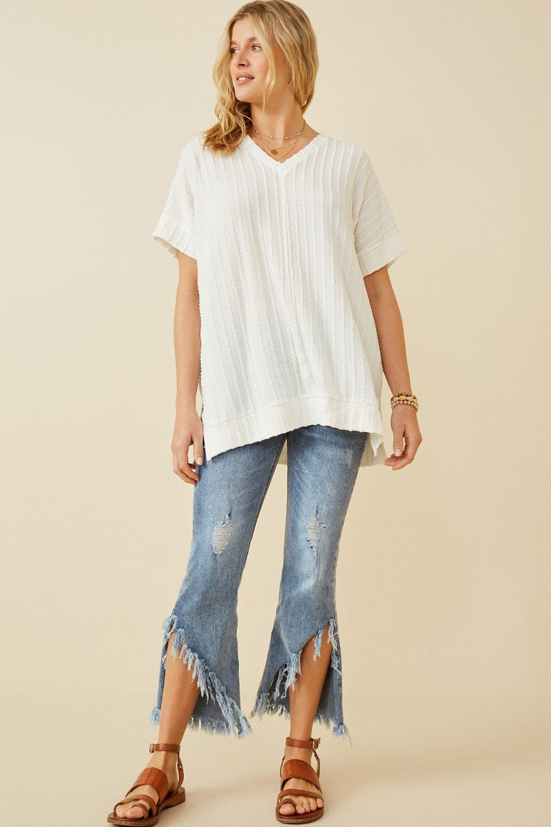 Cable Detail Knit Banded Dolman V-Neck Top