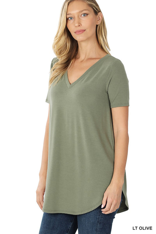 V-Neck Round Hem Top