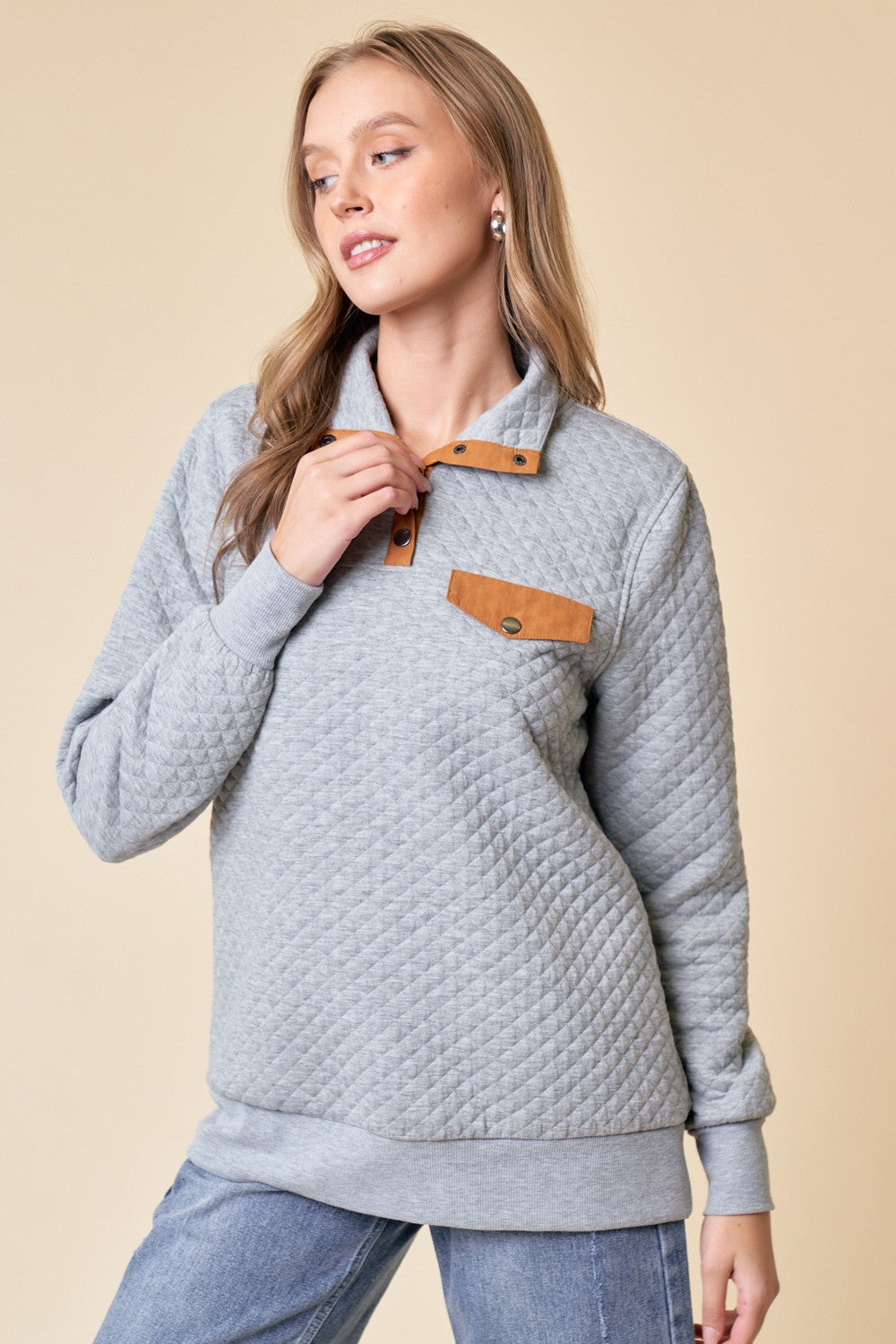 Quilted Pullover | Heather Grey