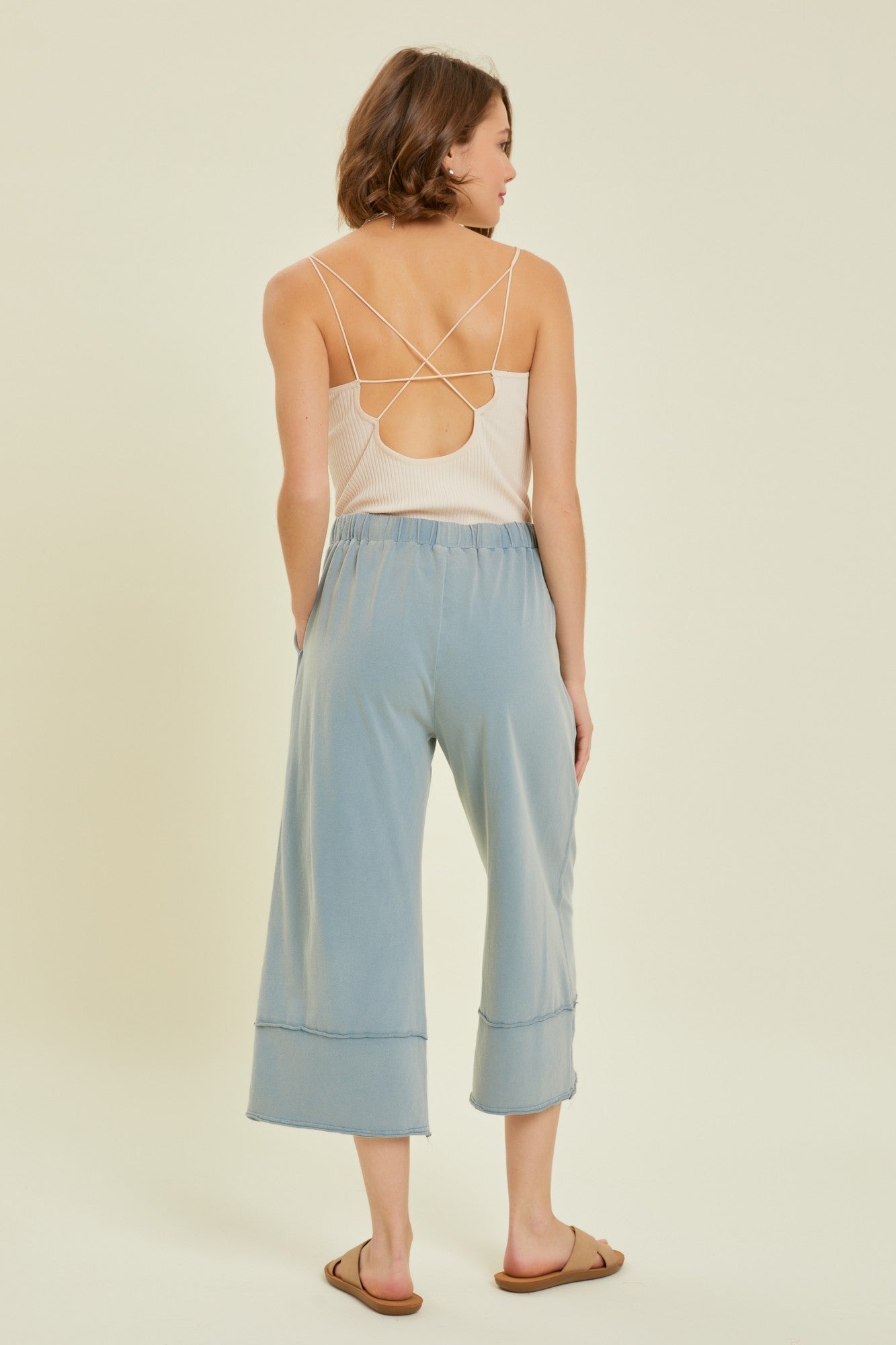 Washed Wide-Leg Capri Pants | Mint Blue