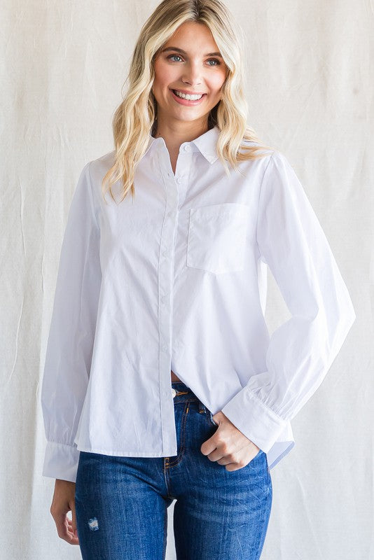 Solid Collared Neck Top|White