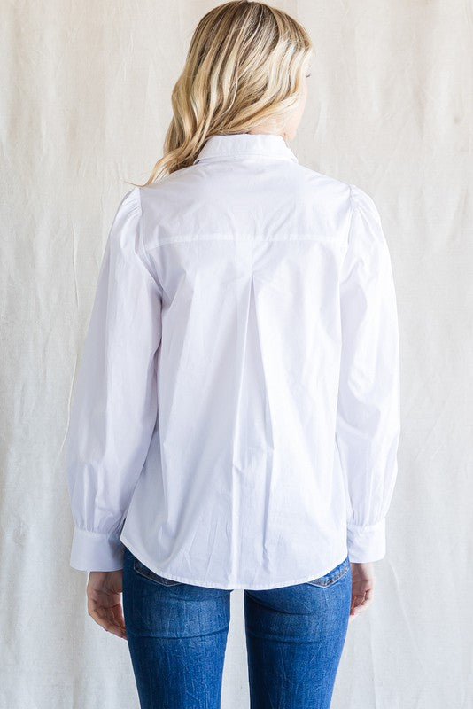 Solid Collared Neck Top|White