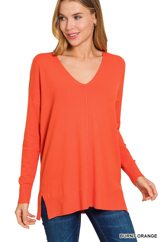 High-Low Hem Front Seam Sweater | Burnt Orange