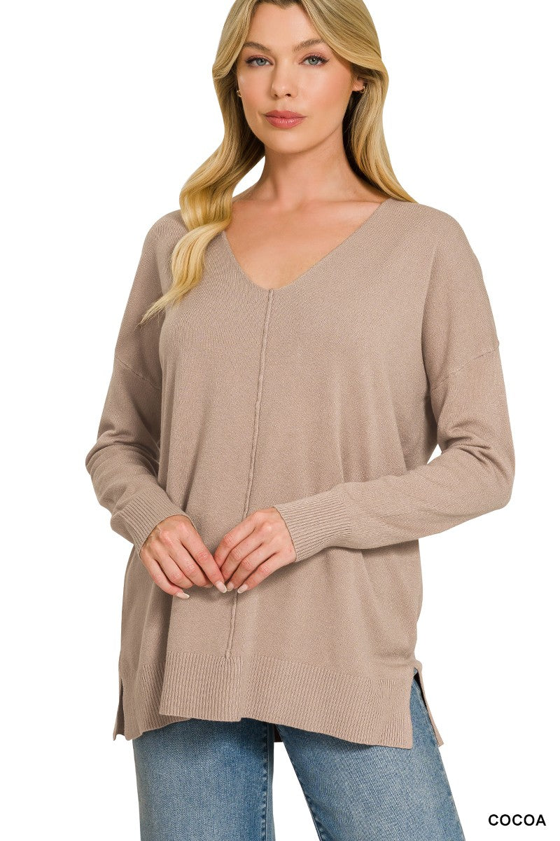 High-Low Hem Front Seam Sweater