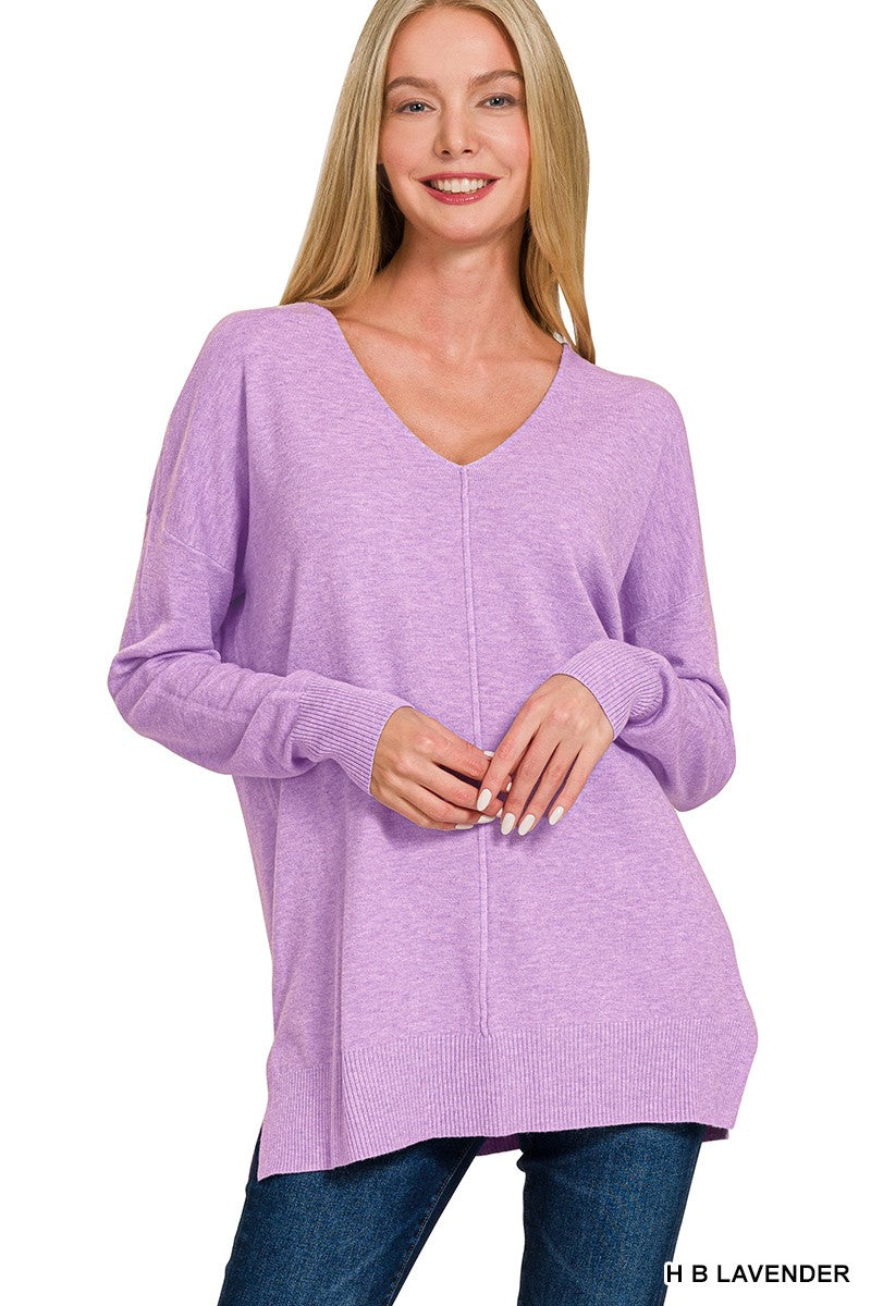 Viscose Front Seam Sweater | Heathered Lavender