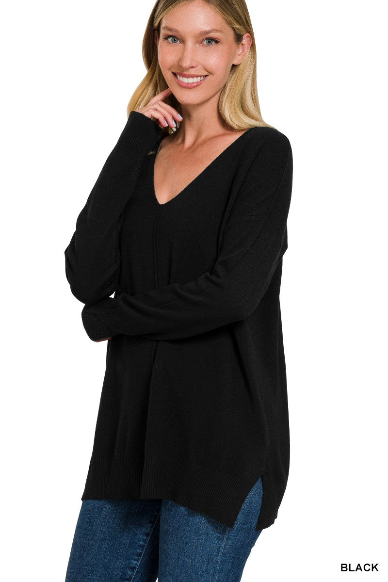 Viscose Front Seam Sweater | Black