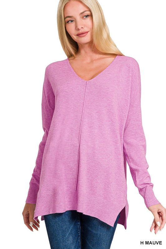 Viscose Front Seam Sweater | Heathered Mauve