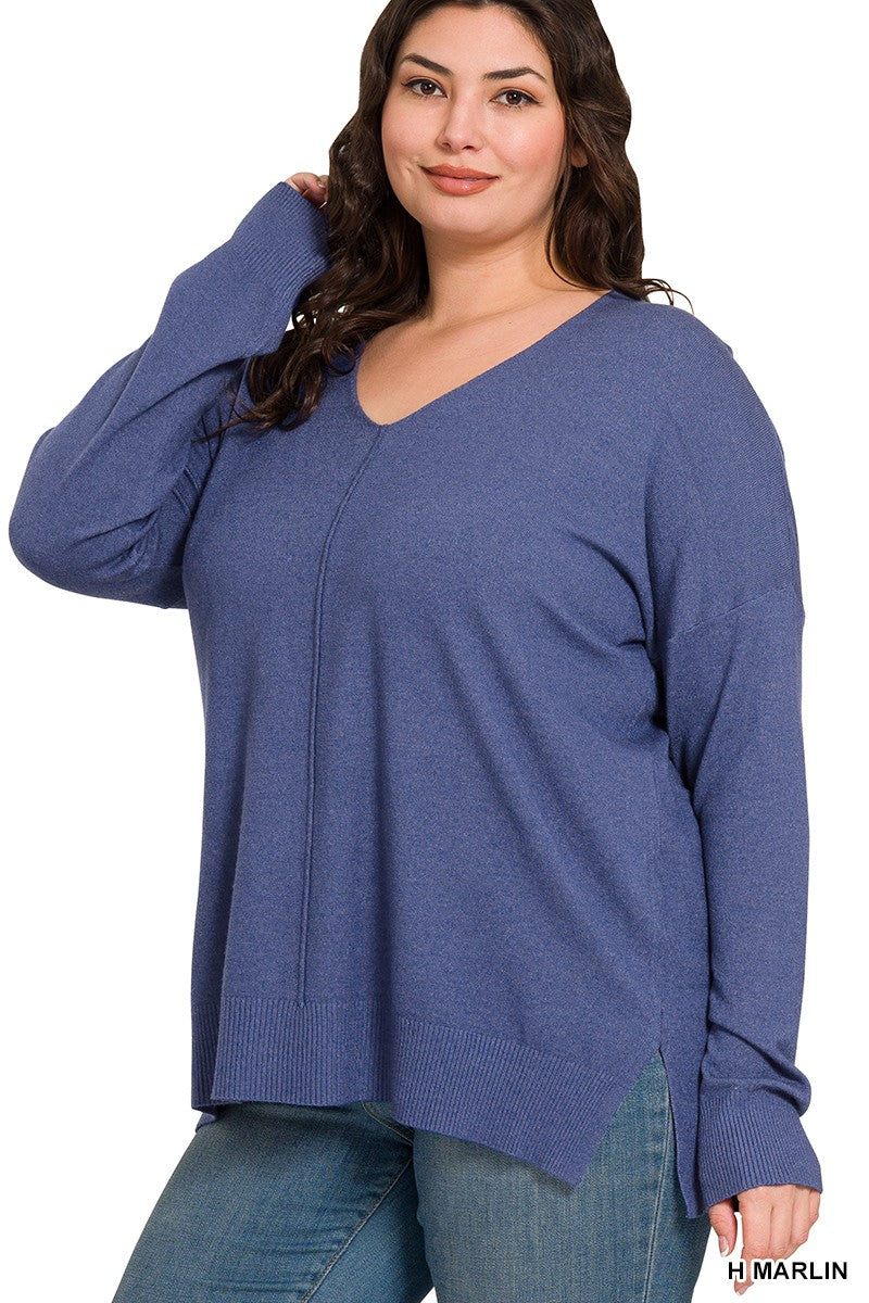 Viscose Front Seam Sweater | Heathered Marlin