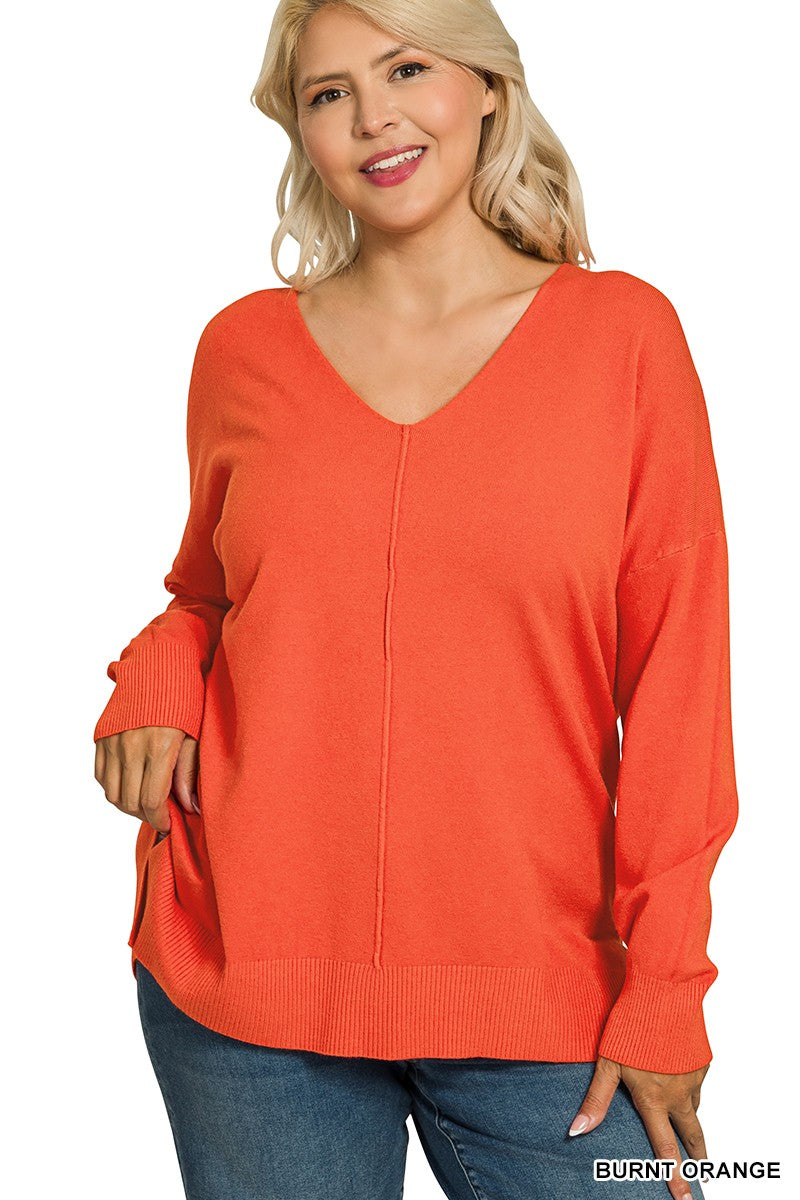 High-Low Hem Front Seam Sweater | Burnt Orange