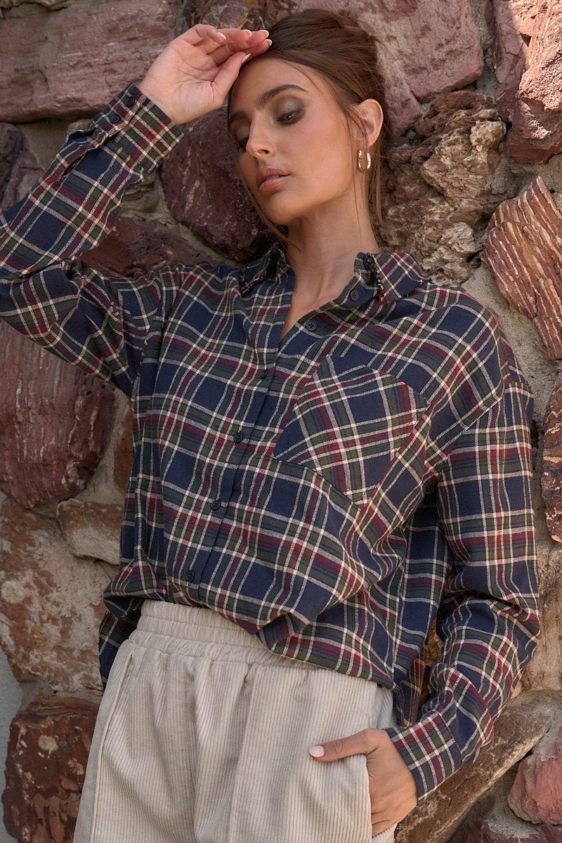 Plaid Print Buttoned Shirt