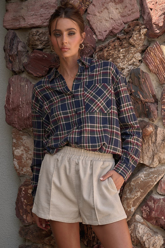 Plaid Print Buttoned Shirt