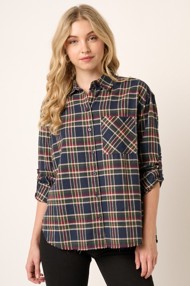 Plaid Print Buttoned Shirt
