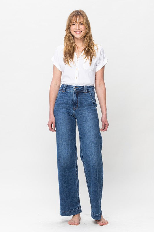 High Waist | Wide Leg | Double Button Jeans