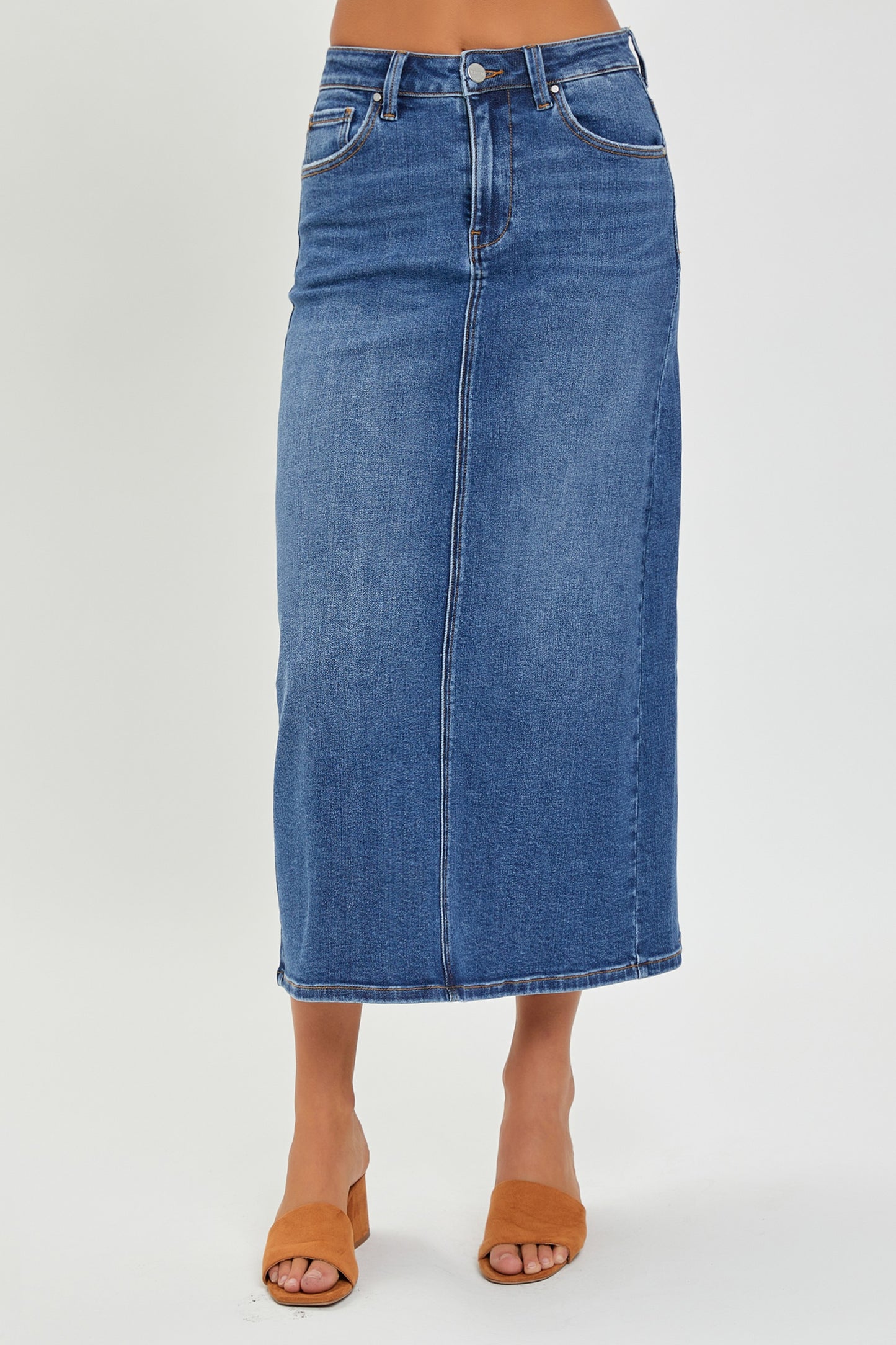 Back Slit Long Denim Skirt