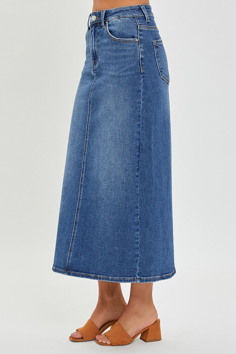 Back Slit Long Denim Skirt