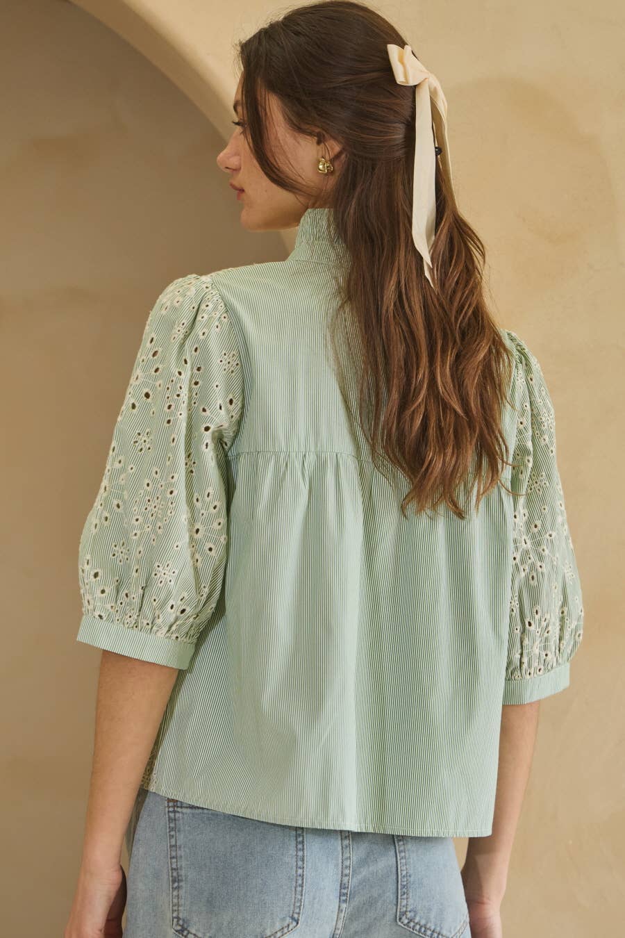 Embroidery Pin Striped Top