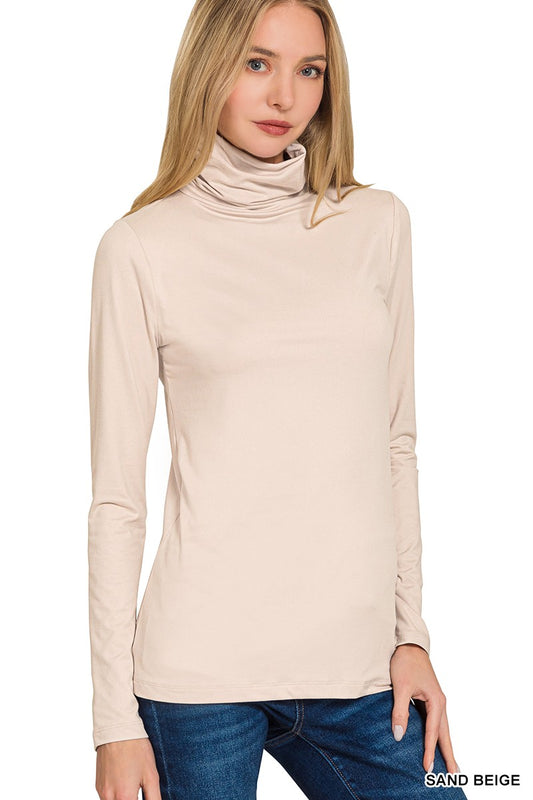 Microfiber Mock Neck | Sand Beige