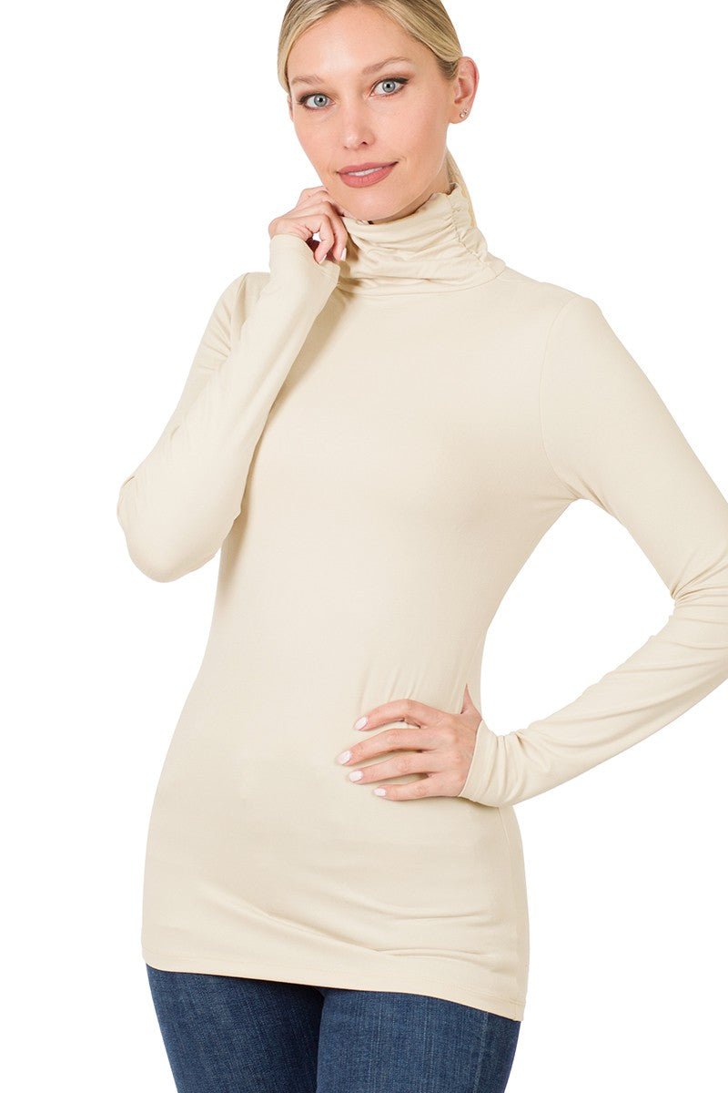 Microfiber Mock Neck | Sand Beige