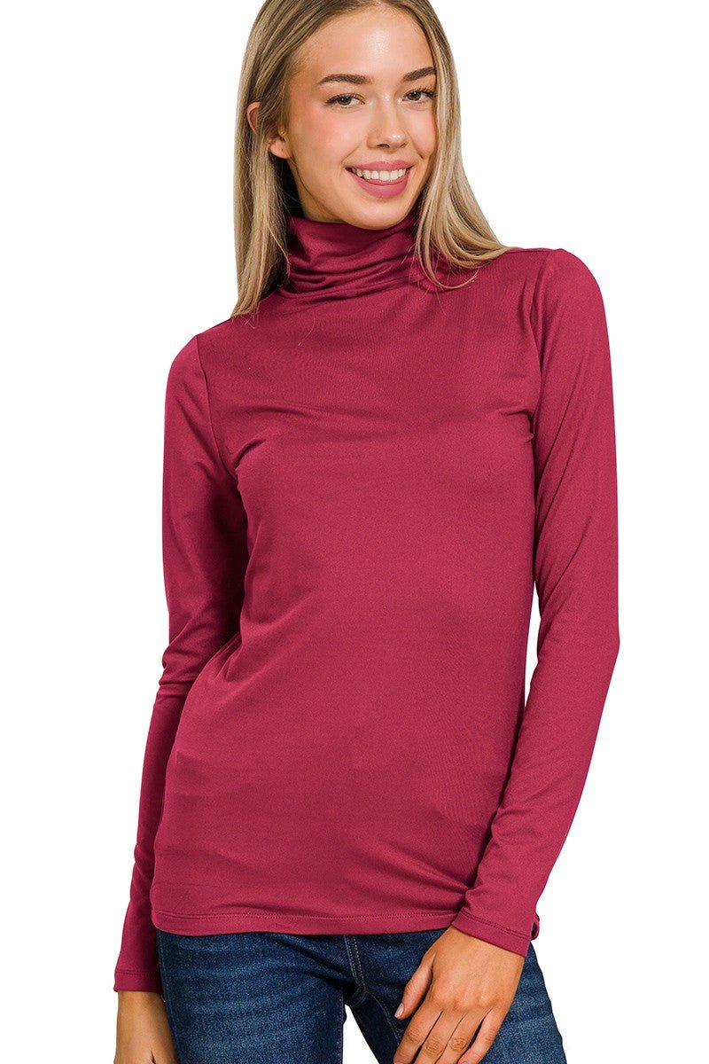 Microfiber Mock Neck | Cabernet