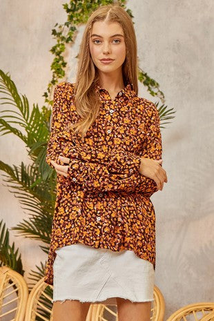 Printed Button Down Blouse