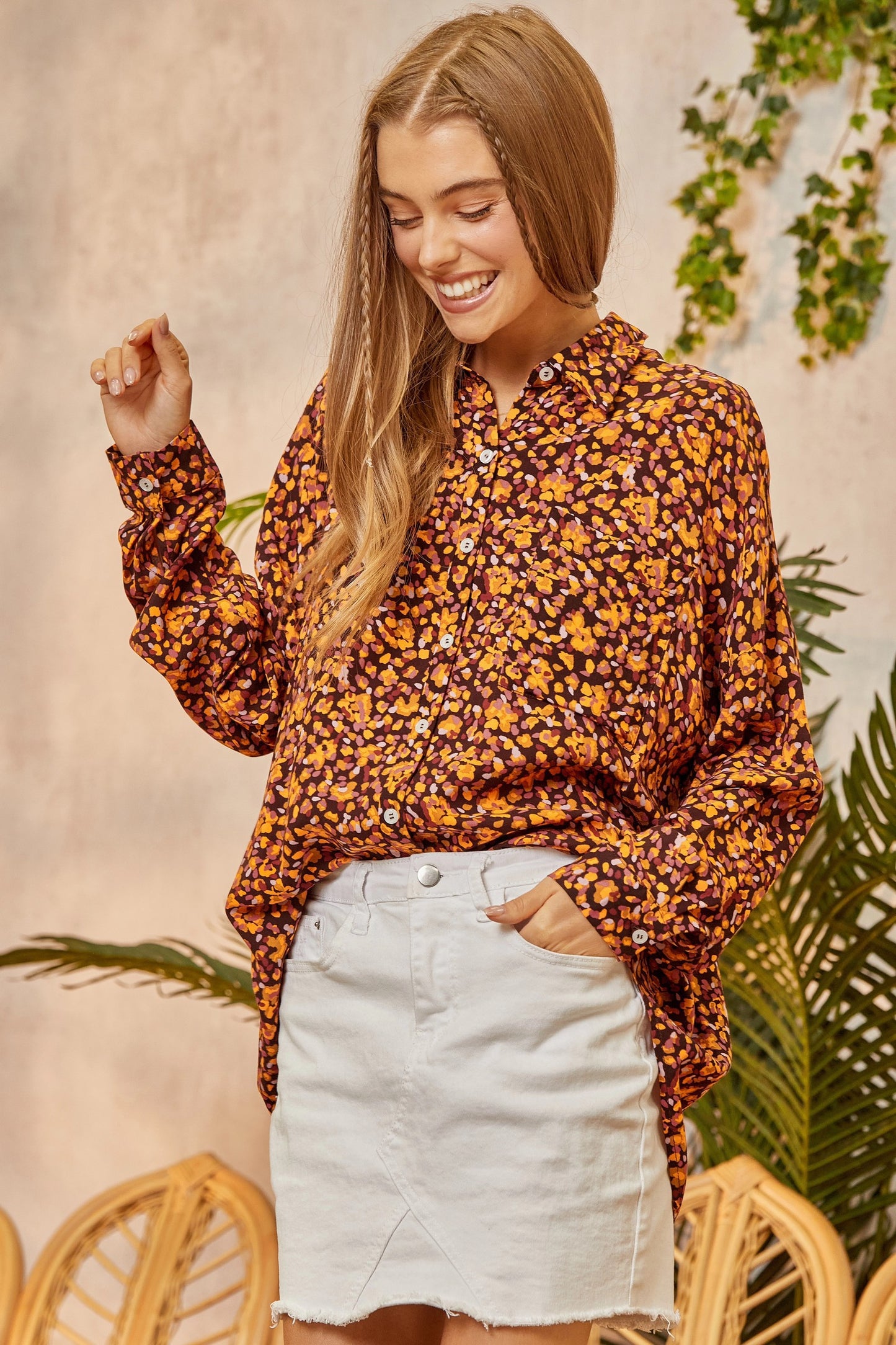 Printed Button Down Blouse