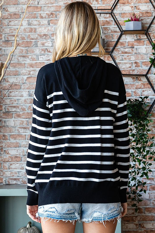 Hooded Long Sleeve Striped Sweater
