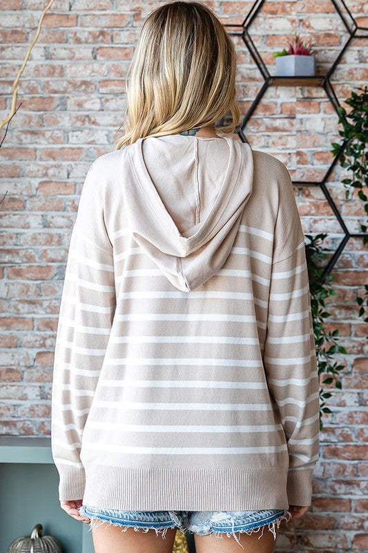 Hooded Long Sleeve Striped Sweater