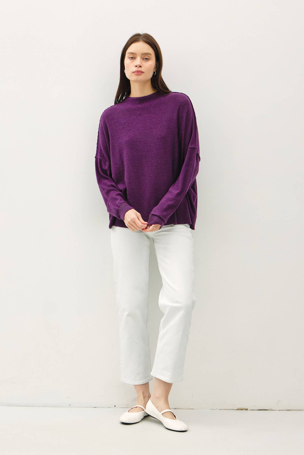 Oversized Mock Neck Sweater | Plum