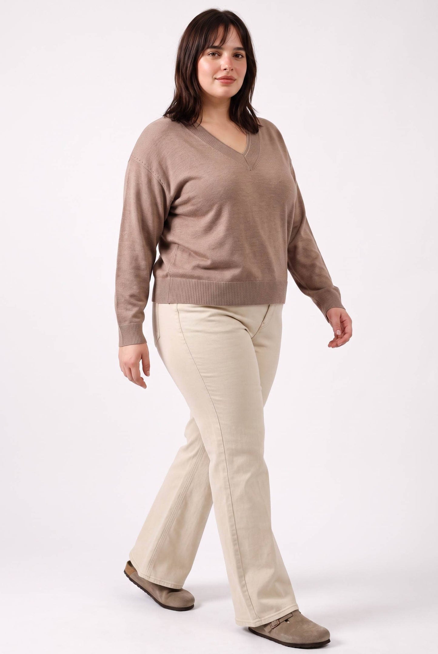 Plus Exclusive| V-Neck Sweater | Mocha