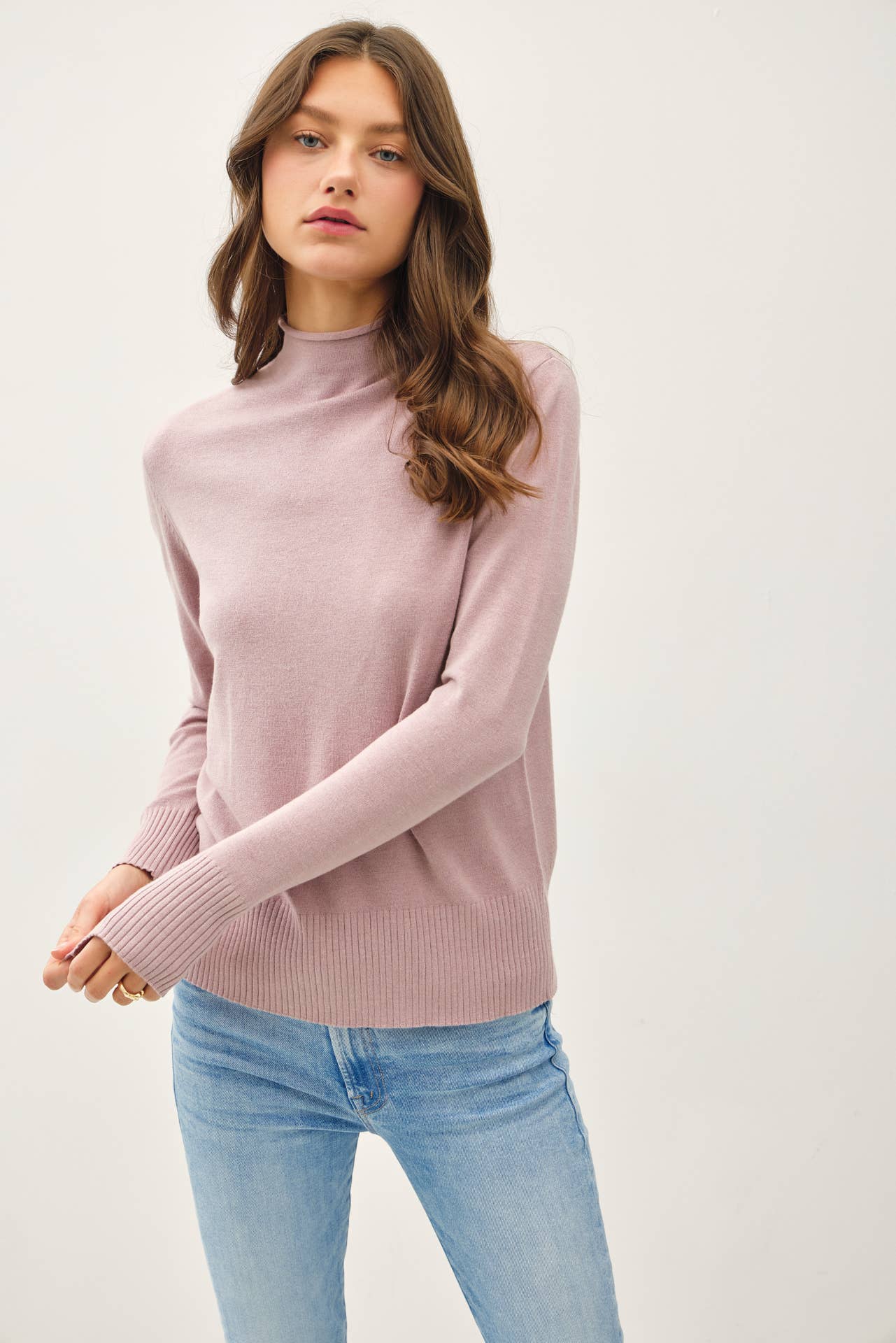 Raw Edge Mock Neck Sweater | Fig