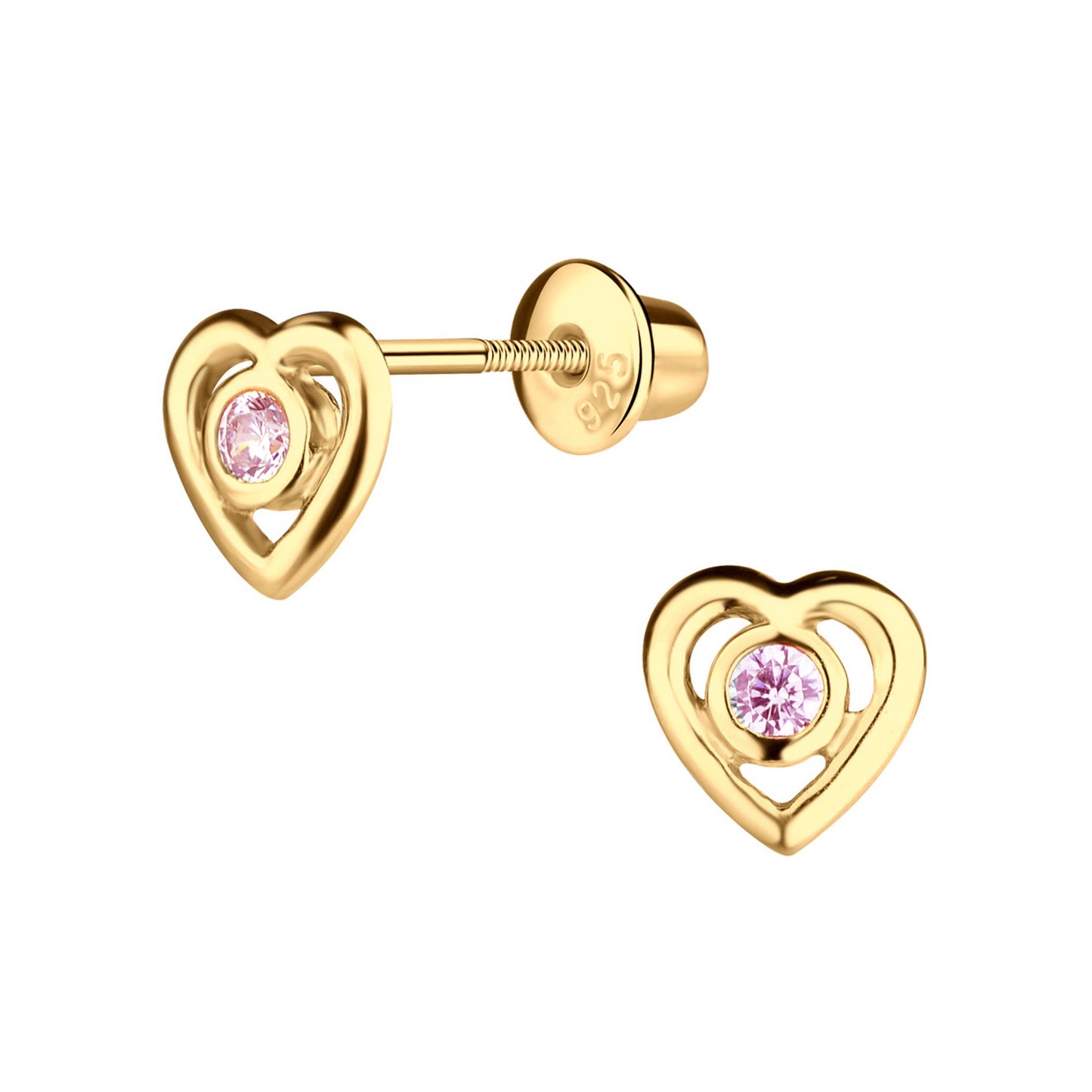 Kids 14K Gold-Plated Pink CZ Heart Earrings
