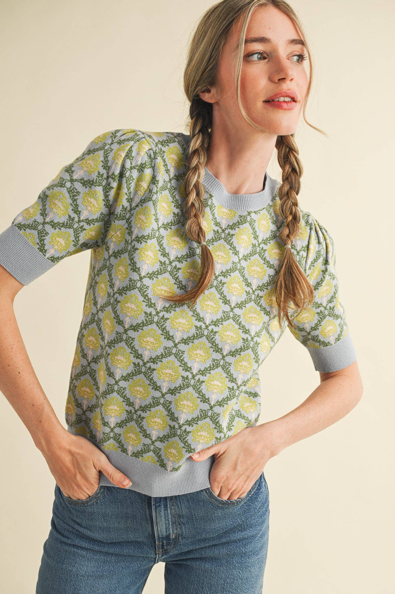 Floral Short Sleeve Sweater
