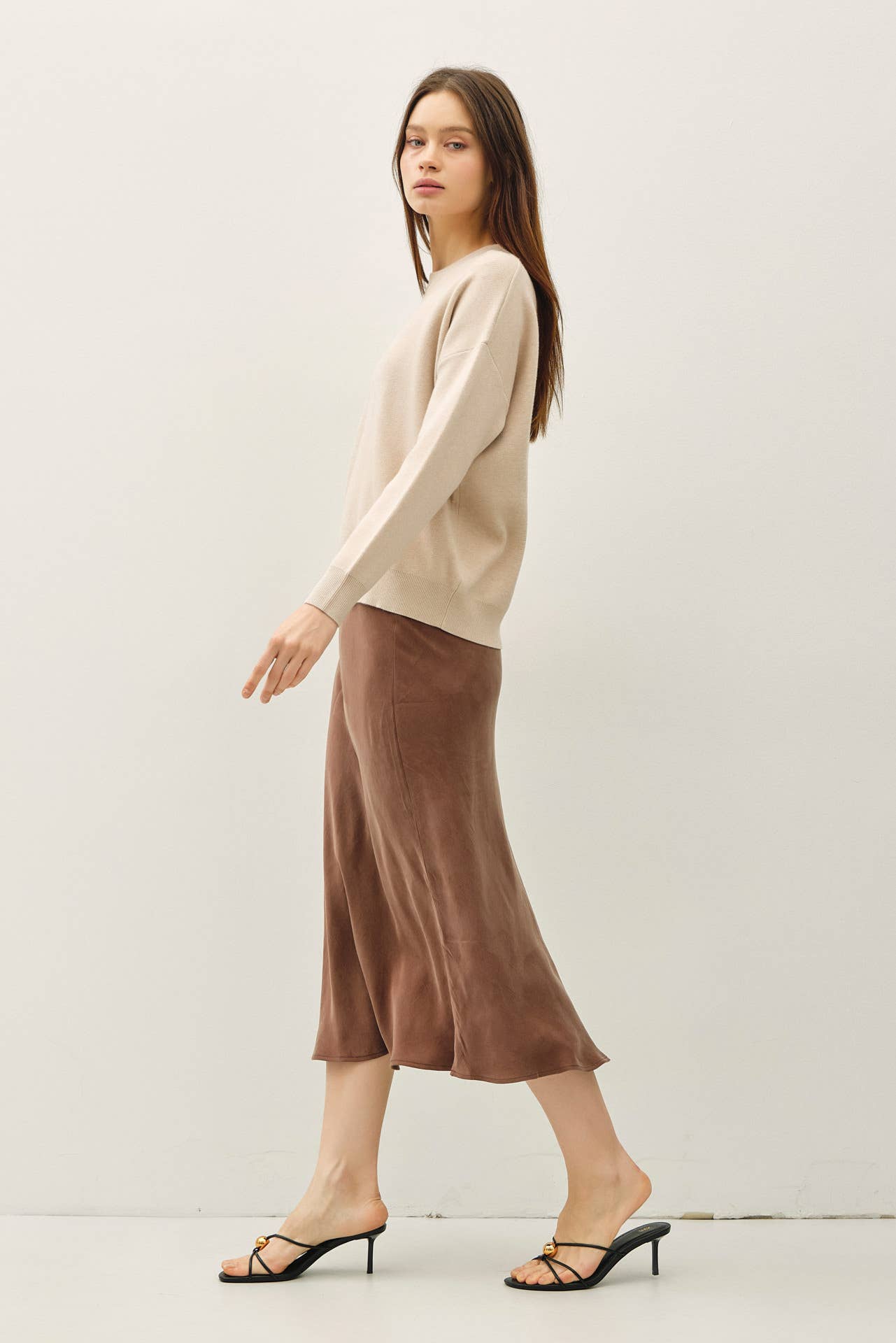 Crew Neck Boxy Sweater | Cream Beige