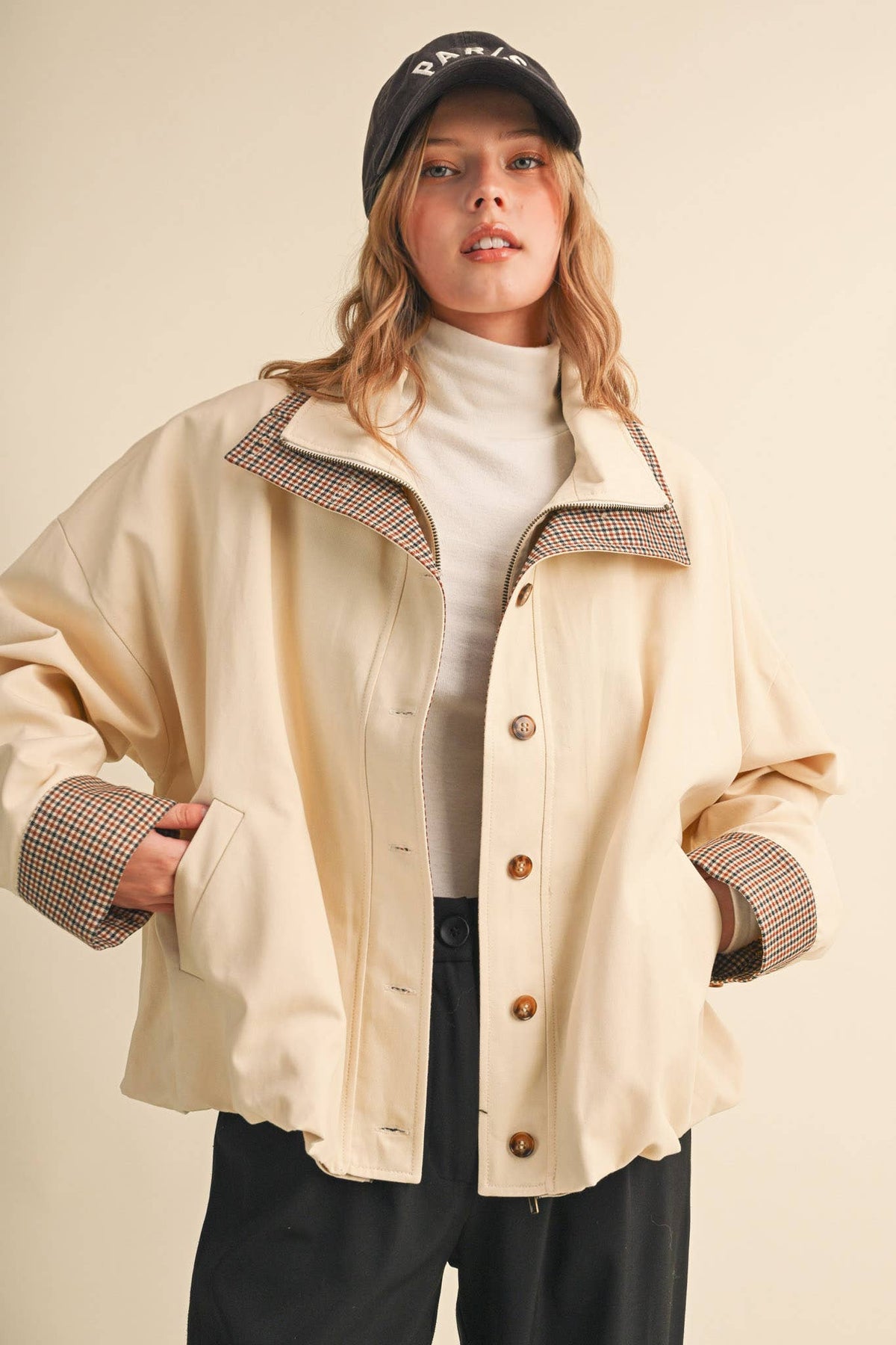 Bubble Hem Houndstooth Coat