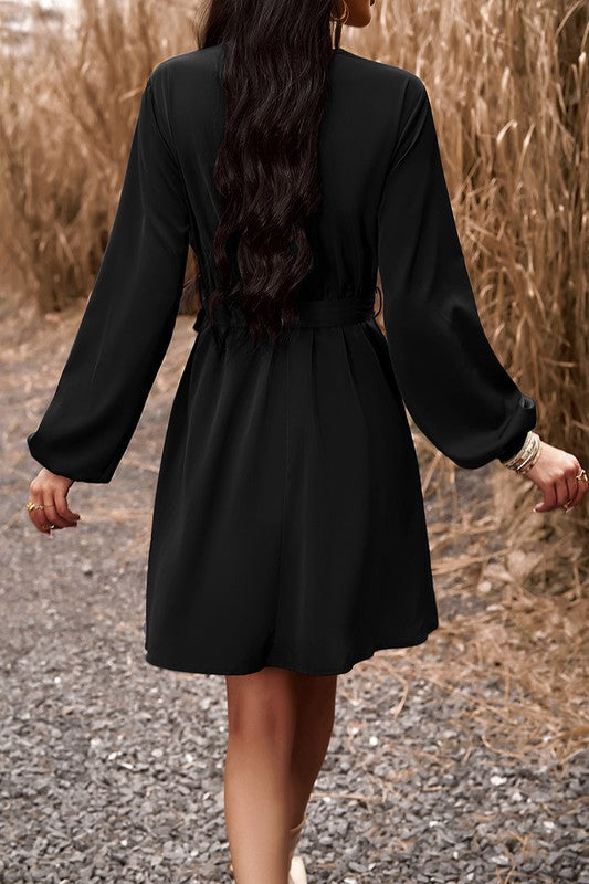 Lace Detail V-Neck Dress | Black