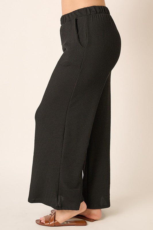 Rib Knit Texture Wide Leg Pants