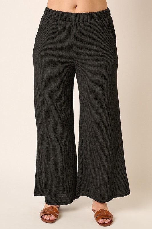 Rib Knit Texture Wide Leg Pants