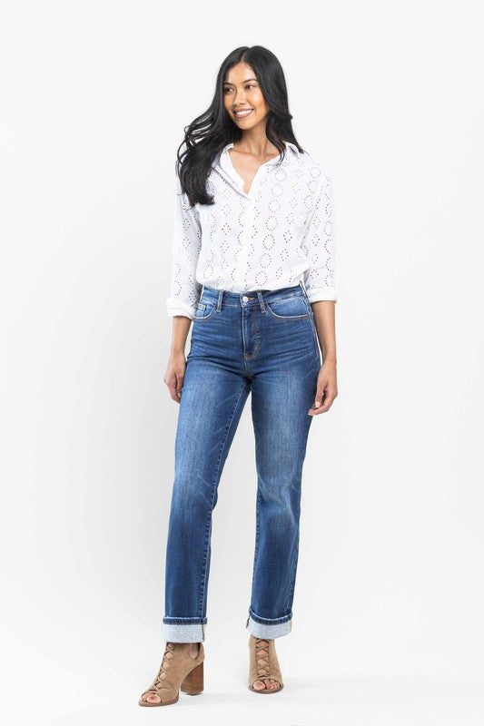 High Waist | Straight | Contrast Wash Jeans