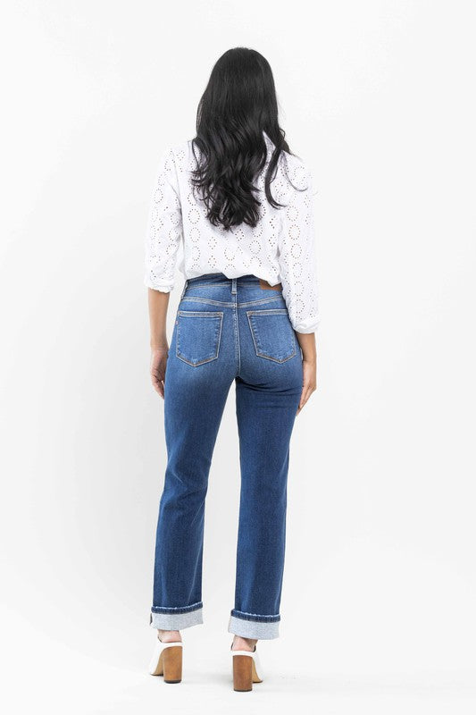 High Waist | Straight | Contrast Wash Jeans