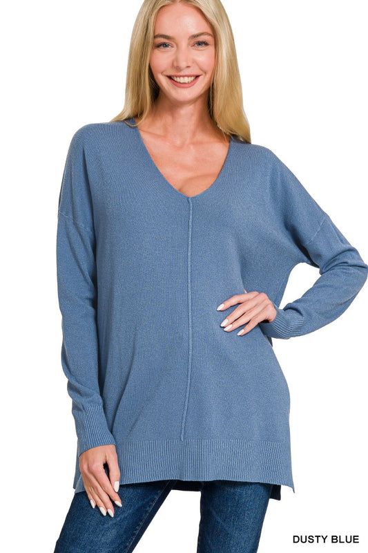 Viscose Front Seam Sweater | Dusty Blue