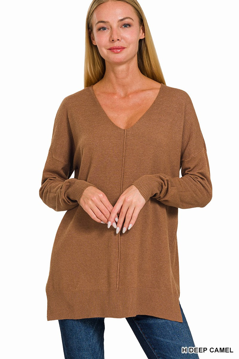 High-Low Hem Front Seam Sweater
