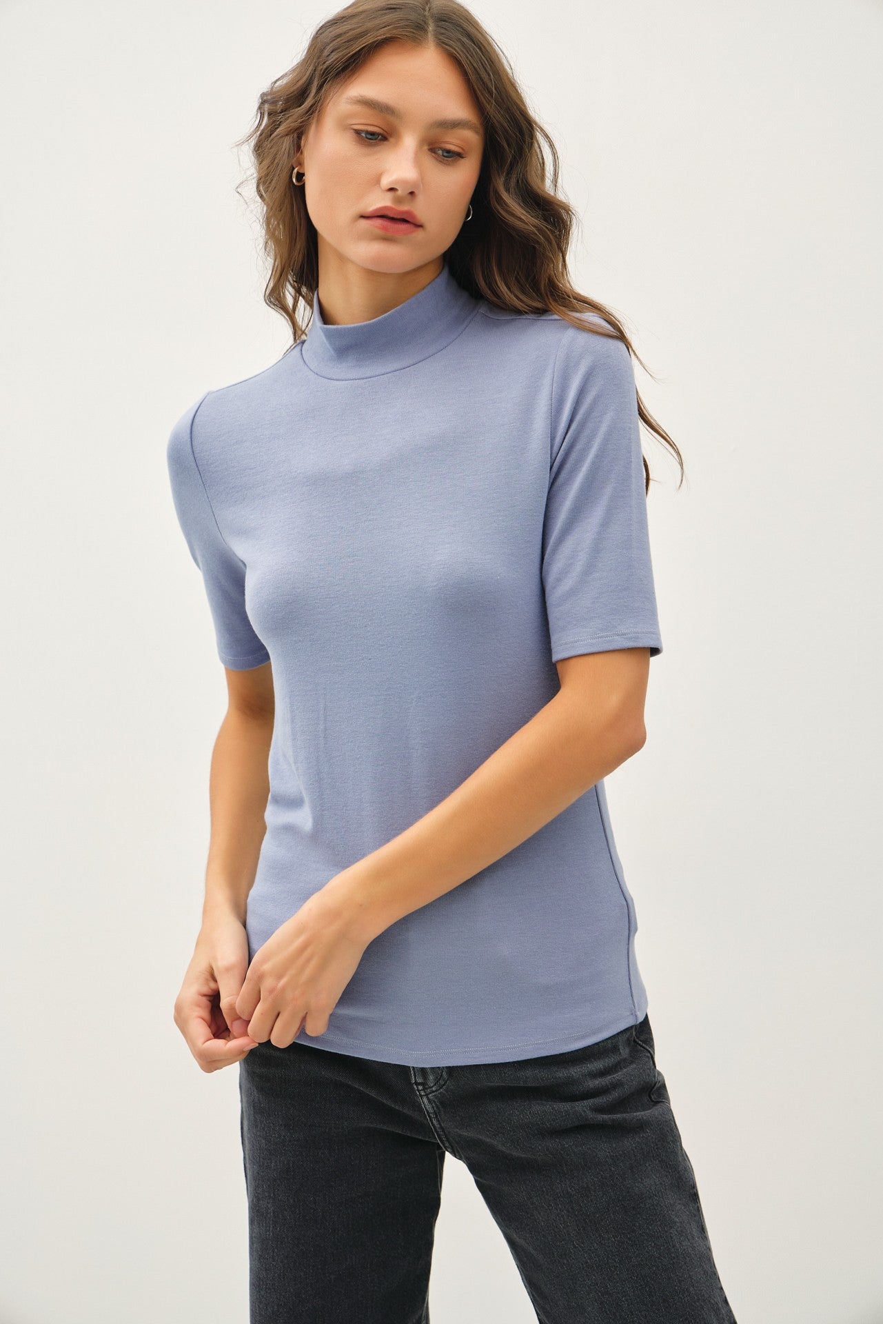 Short Sleeve Turtleneck | Slate Blue