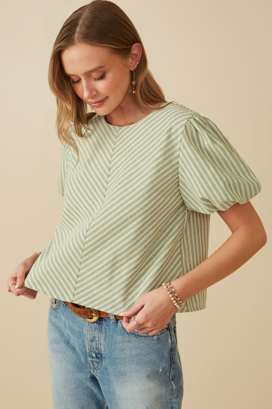 Linen Like Chevron Striped V-Neck Top