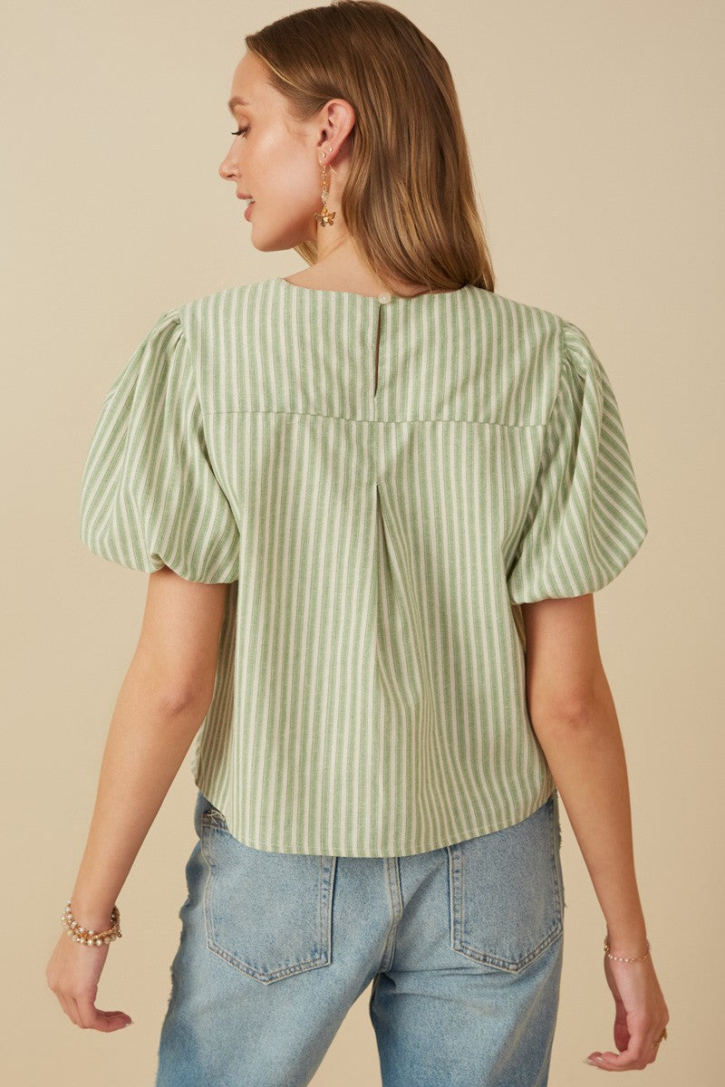 Linen Like Chevron Striped V-Neck Top