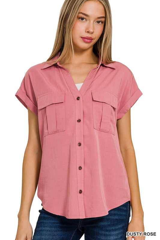 Tencel V-Neck Collared Top