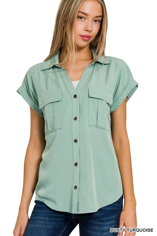 Tencel V-Neck Collared Top