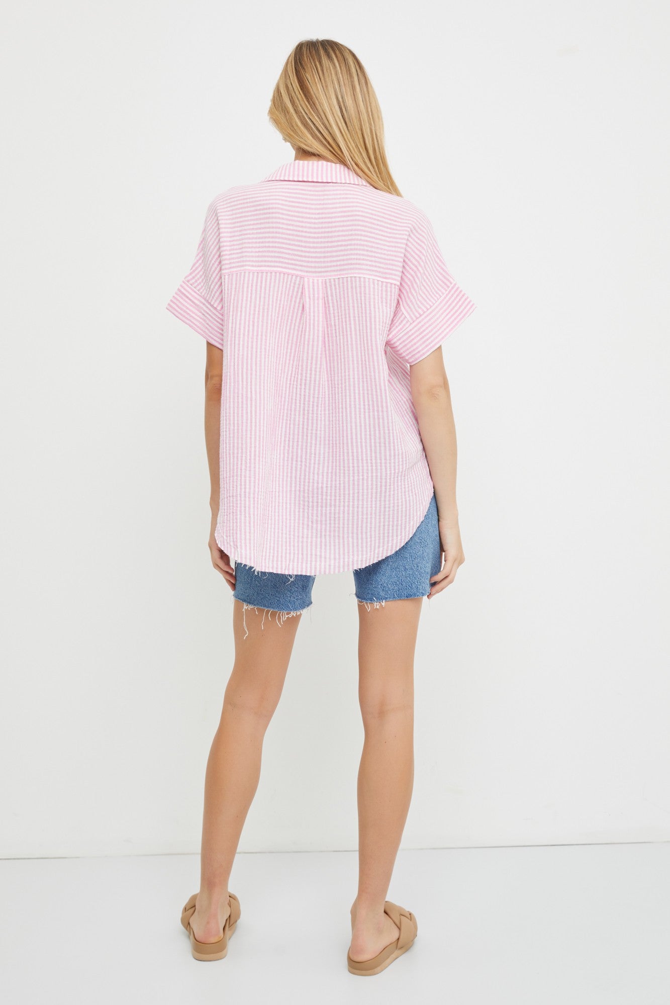 Seersucker Pink Flowy Shirt